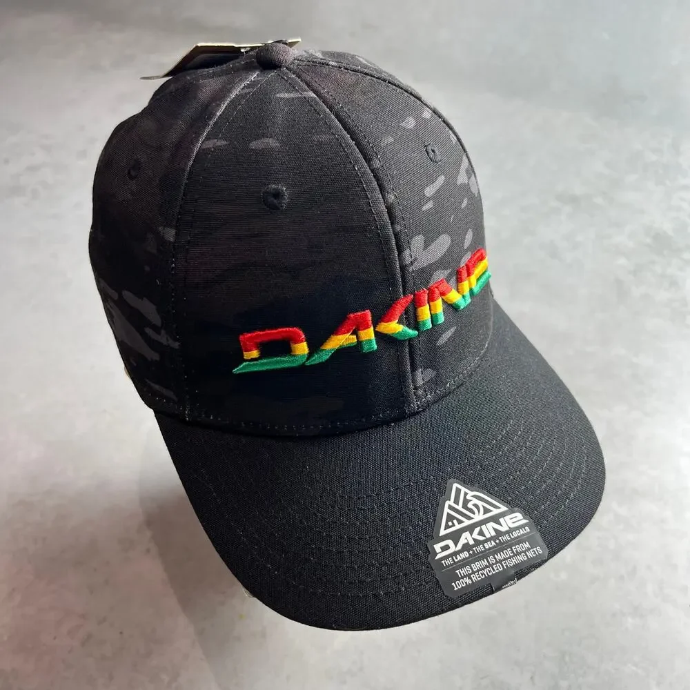 Dakine Mens Black Snapback Hat Rasta Embroidered Logo Mid Crown Cap NWT